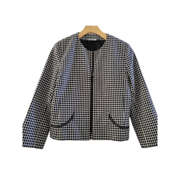 AKRIS PUNTO Womens Black white check windowpane blazer jacket size 8 Tiny Flaw - Picture 1 of 11